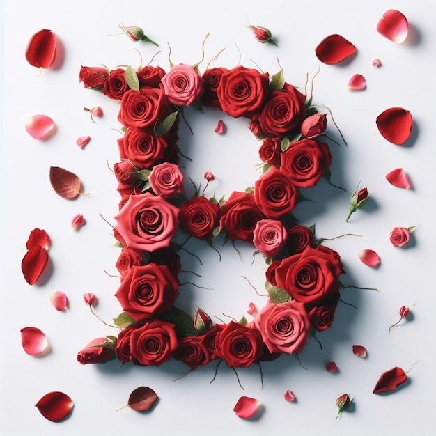 Alphabet b Written With Rose Flower