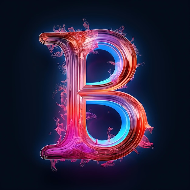 写真 アルファベット 大文字 b テキスト 暗いグランジの背景に未来的なネオン輝くシンボルロゴ