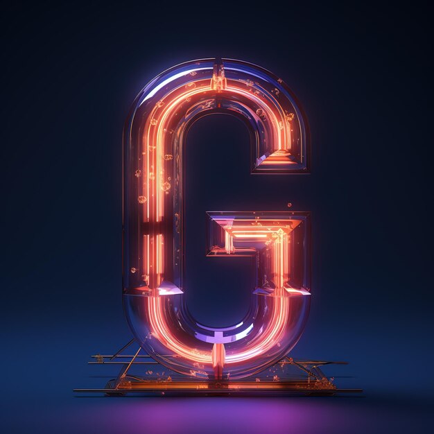 Alphabet capital letter G text Futuristic neon glowing symbol logo on dark grunge background