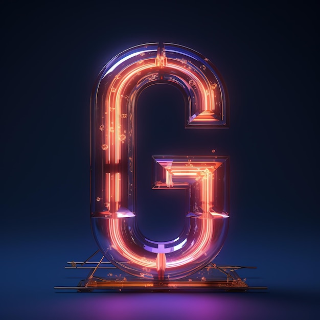 Фото Буква алфавита с заглавной буквой g текст футуристический неоновый светящийся символ логотип на темном гранжевом фоне