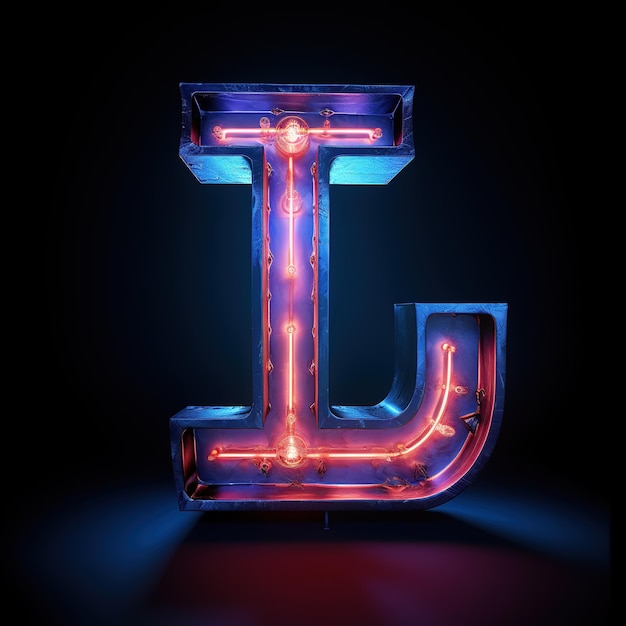 Photo alphabet capital letter l text futuristic neon glowing symbol logo on dark grunge background