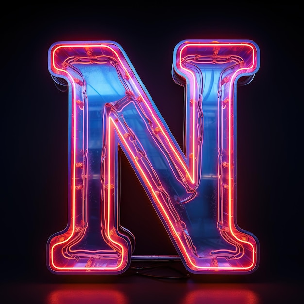 Photo alphabet capital letter n text futuristic neon glowing symbol logo on dark grunge background