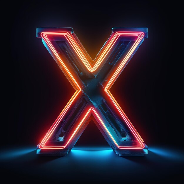 Alphabet capital letter X text Futuristic neon glowing symbol logo on dark grunge background