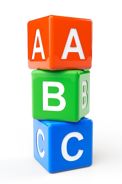 Photo alphabet concept. abc cubes on a white background