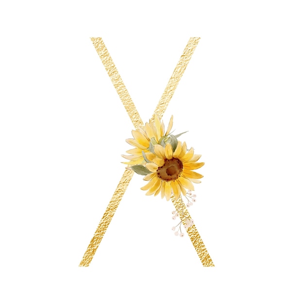 Alphabet decorated with sunflowers and leaves ABC Letter X