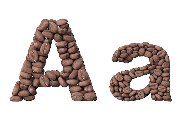 Alphabet from coffee beans. Letter A coffee design isolated on a white background