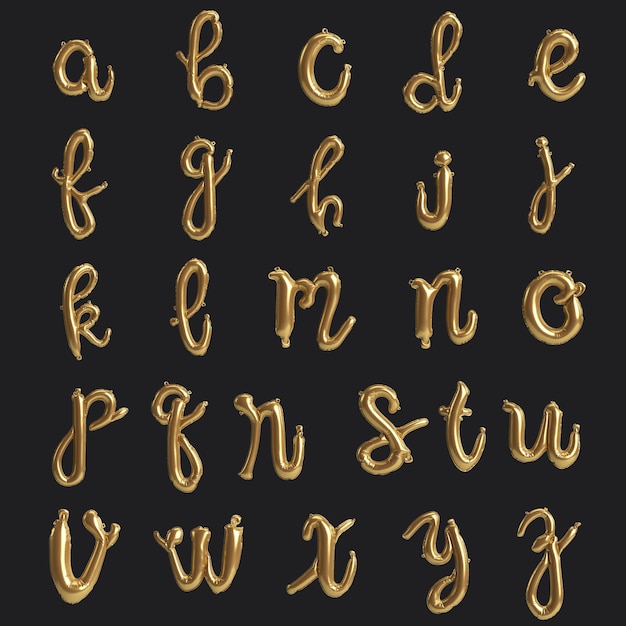 Alphabet handwritten 3d illustration of type 1 golden balloons isolated on black background