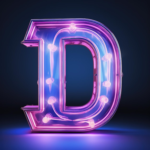 Foto alphabet hoofdletter d tekst futuristisch neon gloeiend symbool logo op donkere grunge achtergrond