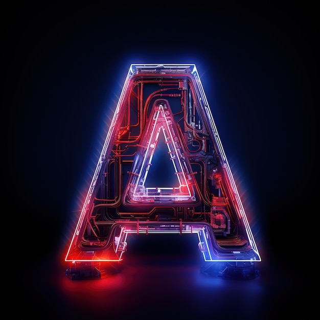 Foto alphabet hoofdletter een tekst futuristisch neon gloeiend symbool logo op donkere grunge achtergrond