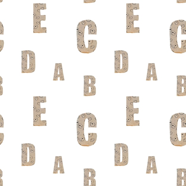 Photo alphabet letter beige textured paper funny pattern cut decorated lines strokes and dots gouache
