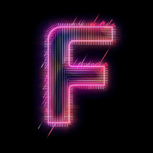 Alphabet of Letter F Festooned With Short Neon Zigzag Strokes Complement Y2K Collage Outline Art