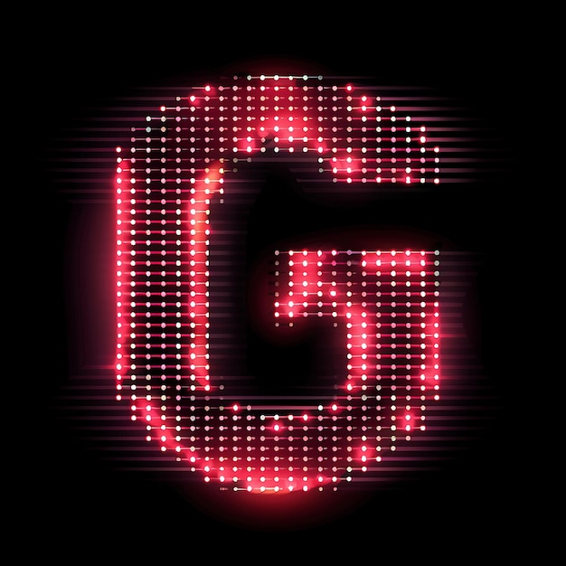 Foto alfabeto della lettera g abbellito con luci a punti lampeggianti al neon con pittura y2k collage outline art