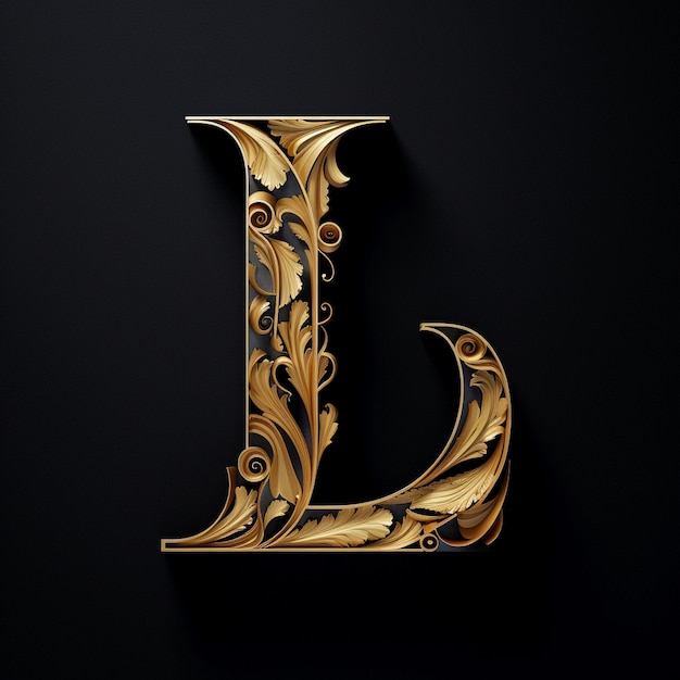 Alphabet letter in golden paper on black background