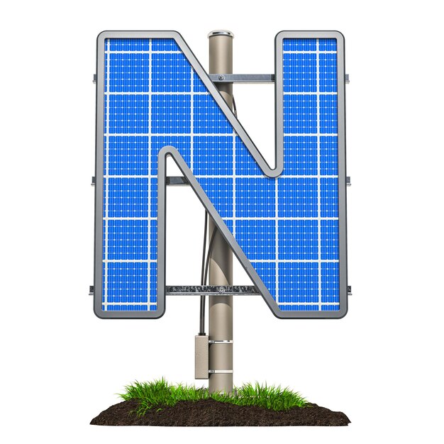 Photo alphabet letter n solar panel in shaped of letter n 3d rendering