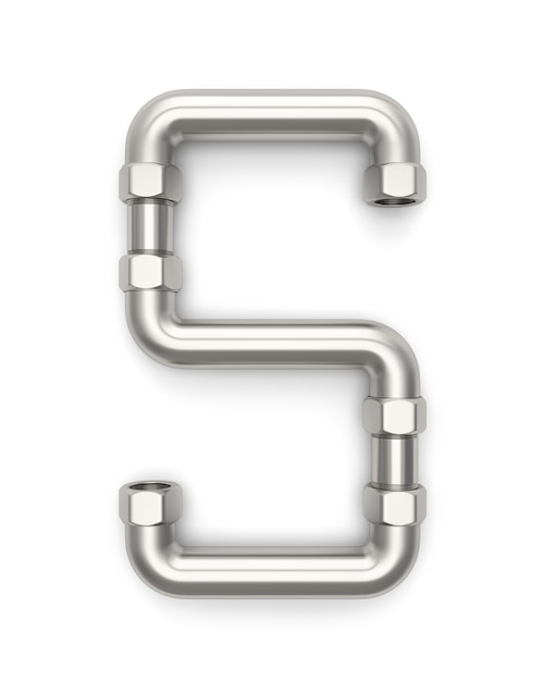 Photo alphabet made of metal pipe, letter s 3d rendering