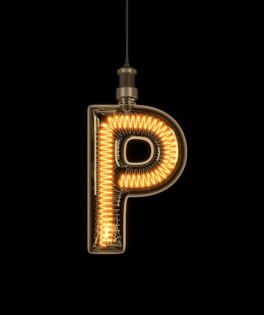 Alphabet P made of light bulb.