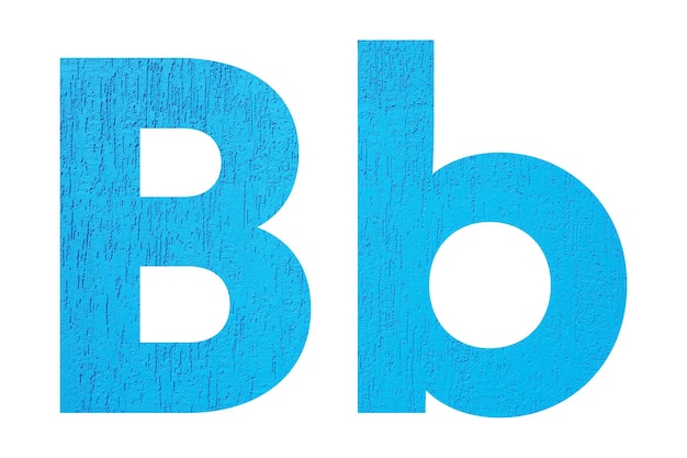 Фото Алфавит прописные и строчные буквы b с текстурой стены синяя буква b в верхнем и нижнем регистре, изолированные на белом фонеxa