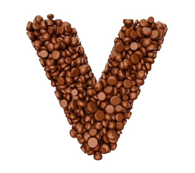 Alphabet V made of chocolate Chips Chocolate Pieces Alphabet Letter V 3d illustration