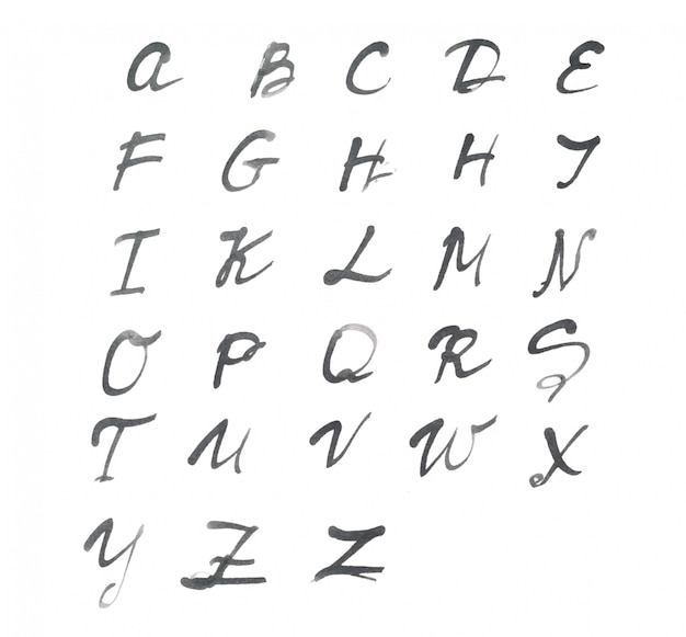 The alphabet written on white paper