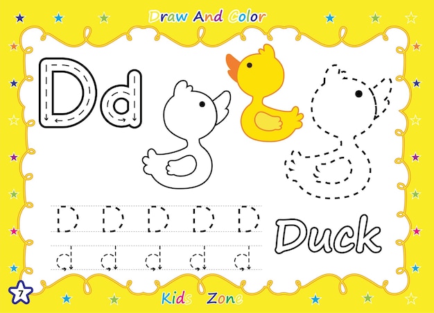 Alphabet a-z exercise with cartoon coloring book kids.