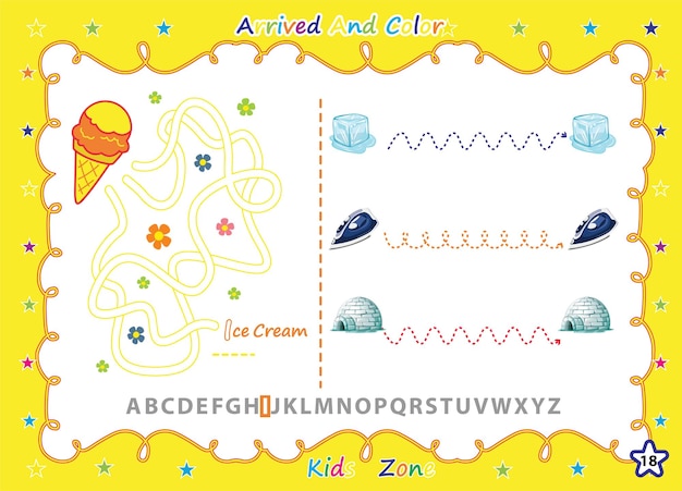 Alphabet a-z exercise with cartoon coloring book kids.