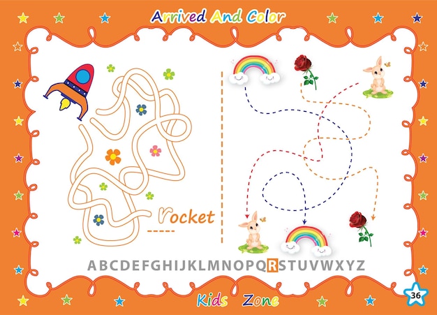 Alphabet a-z exercise with cartoon coloring book kids.