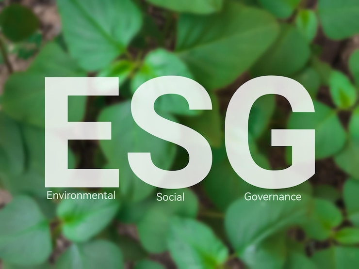 Photo 흐린 녹색 잎 배경에 알파벳 esg