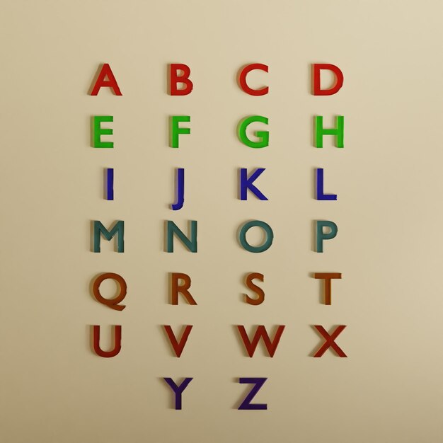 Photo alphabets with colors 3d rendered image