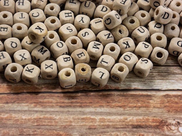 The  alphabets on wood cube for education or communications  concept