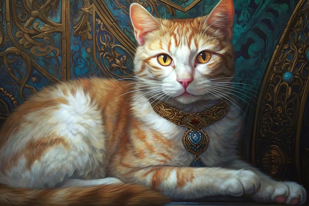 Alphons mucha liberty style Cat character illustration generative ai