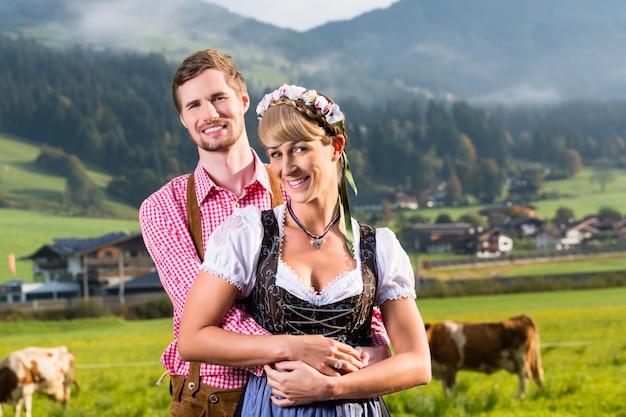 Alpiene veeboeren op bergweide