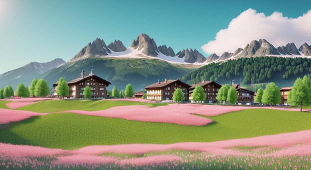 Alpine bliss idyllic mountain landscape in the alps with blooming meadows in springtime