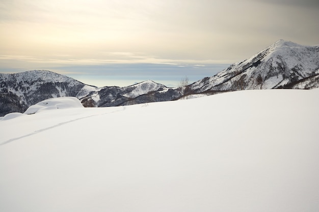 Foto alpine cloudscape en met sneeuw bedekte bergen