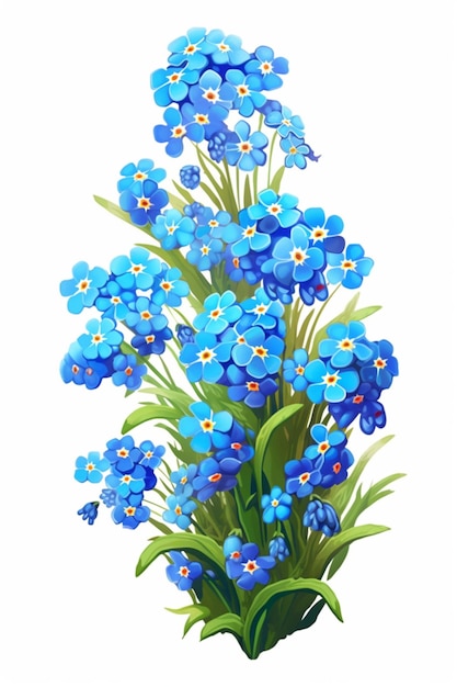 Alpine forget me not flowers clip art white background Generative AI