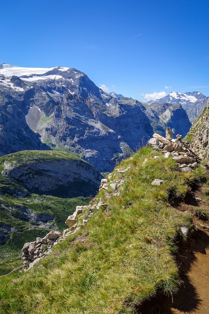 Alpine glaciers and mountains landscape in Pralognan la Vanoise. French alps.