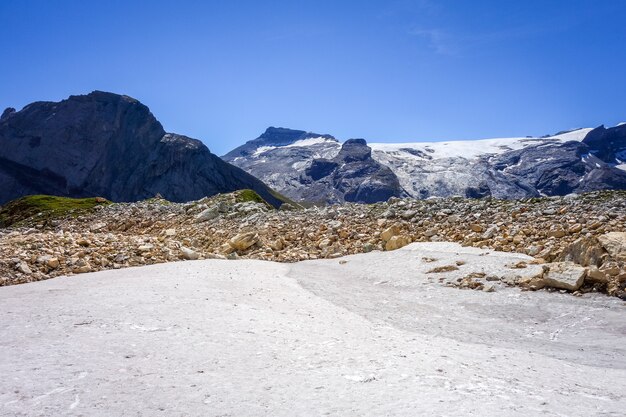 Alpine glaciers and neves snow landscape in Pralognan la Vanoise