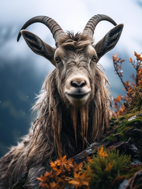 Photo alpine goat in its natural habitat wildlife photography generative ai