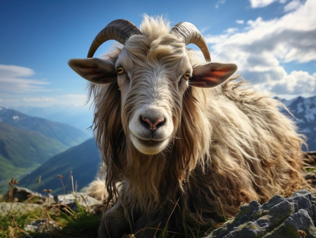 Photo alpine goat in its natural habitat wildlife photography generative ai