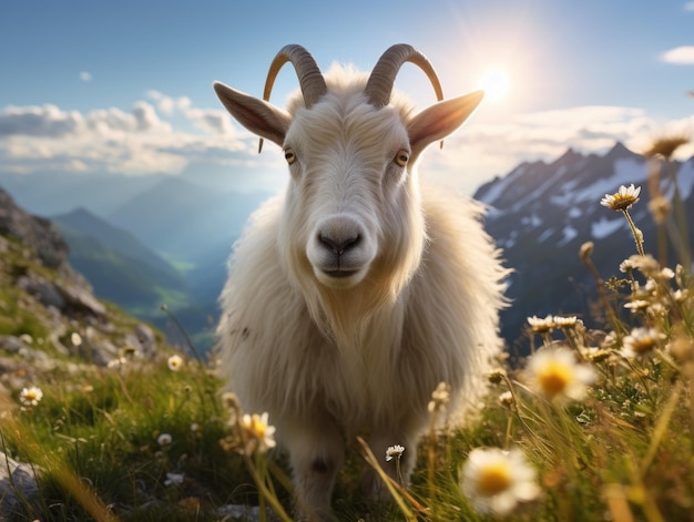 Photo alpine goat in its natural habitat wildlife photography generative ai