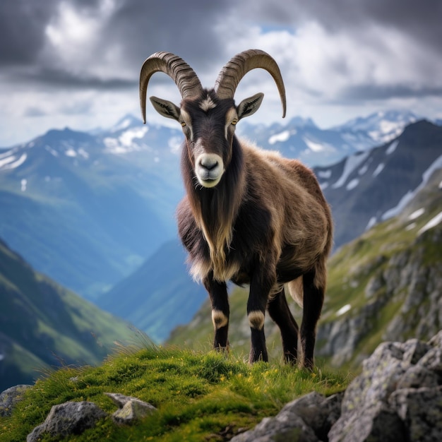 Photo alpine goat in its natural habitat wildlife photography generative ai