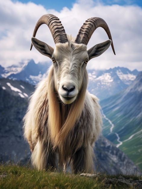 Photo alpine goat in its natural habitat wildlife photography generative ai