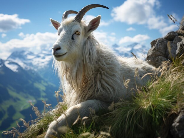 Photo alpine goat in its natural habitat wildlife photography generative ai