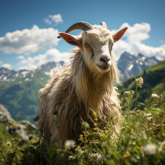 Photo alpine goat in its natural habitat wildlife photography generative ai