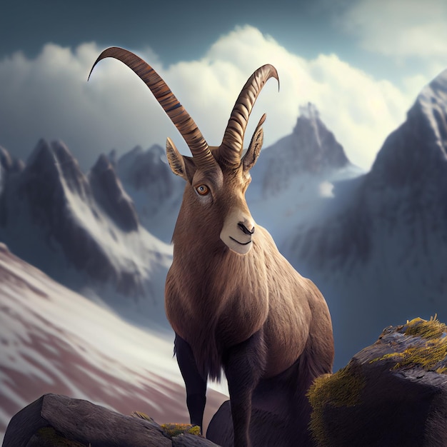 Alpine ibex (Capra ibex), steinbock, bouquetin, or ibex. Species of wild goat
