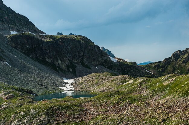 Alpine lake among the rocks, Arhyz, Russian Federation