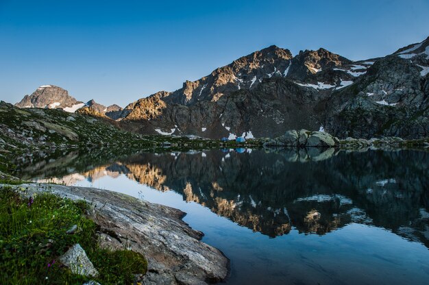 Alpine lake among the rocks, Arhyz, Russian Federation