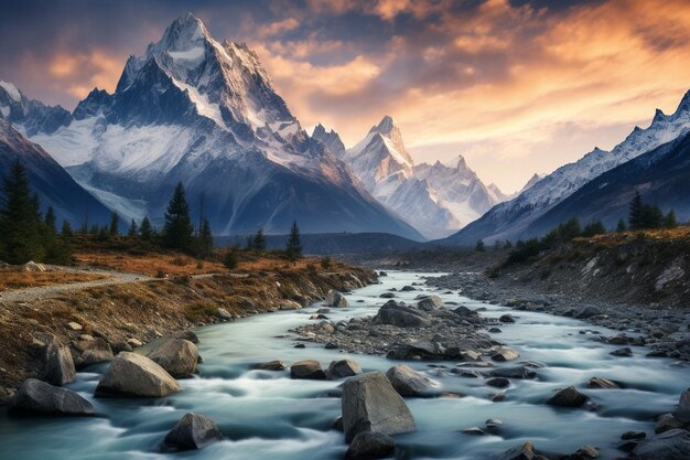 Photo alpine lakes surrounded by towering peaks and glaciers