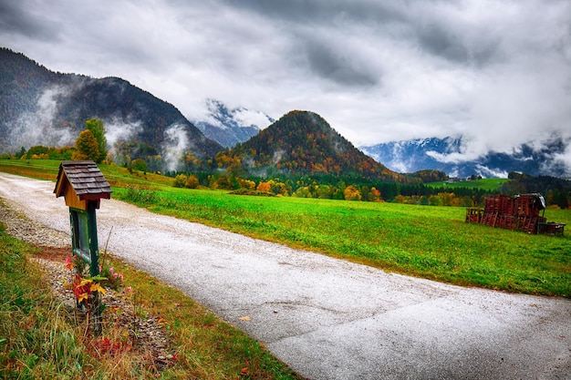 Alpine meadows at autumn near Grundlsee lake