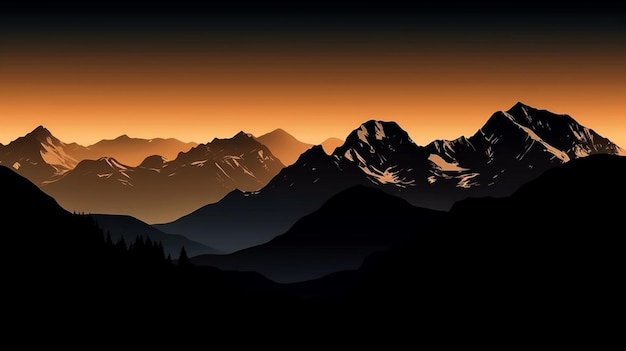 Альпийский горный хребет силуэт пейзаж