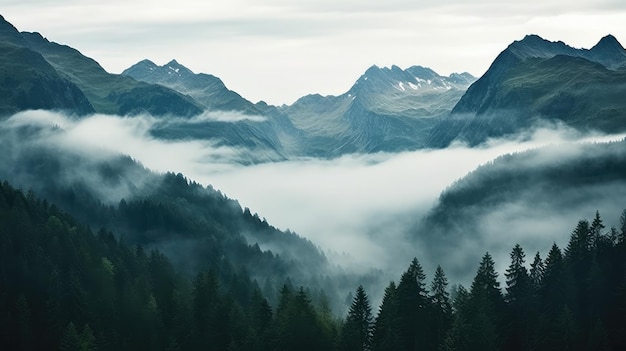 Photo alpine peak evening mist landscape